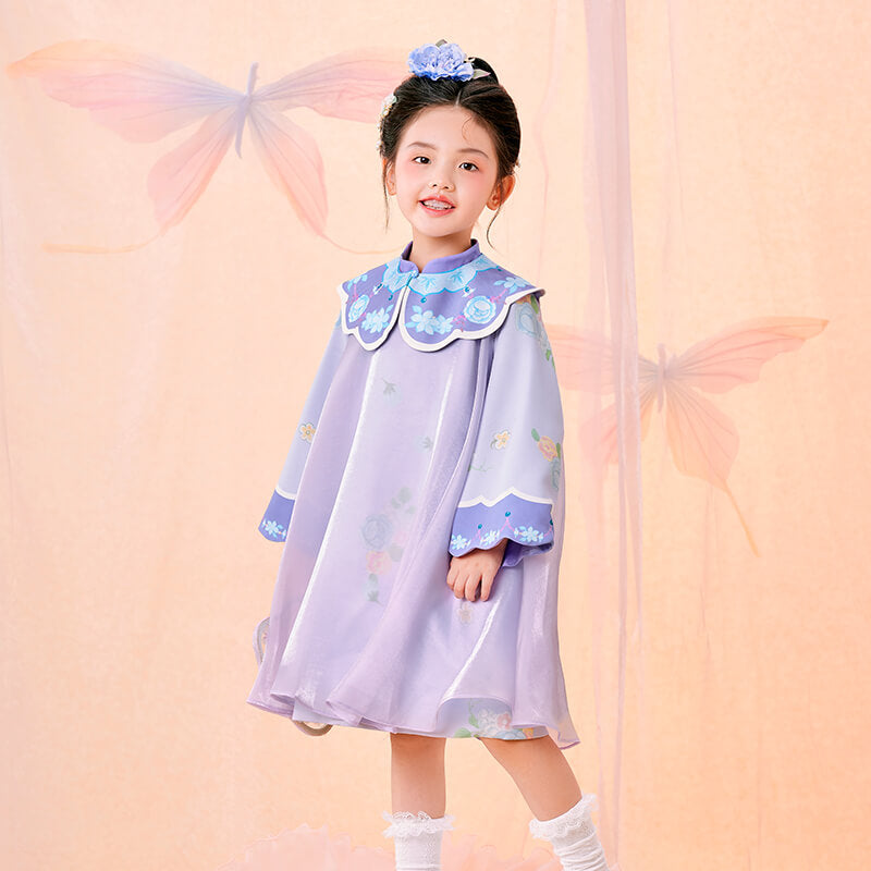 Floral Journey Flower Bloom Cloud Collar Dress-9-color-Light Petunia Purple -  NianYi, Chinese Traditional Clothing for Kids