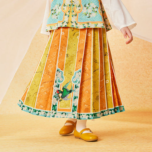 Floral Journey Colorblock Swallow Graphic Mamian Dress-1 -  NianYi, Chinese Traditional Clothing for Kids