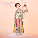 Floral Journey Colorblock Swallow Graphic Mamian Dress-5 -  NianYi, Chinese Traditional Clothing for Kids