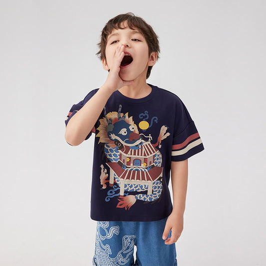 Dragon Loong Palace of Dragon King Graphic Tee-2 -  NianYi, Chinese Traditional Clothing for Kids