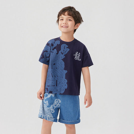 Dragon Loong Chinese Characters Tee-1 -  NianYi, Chinese Traditional Clothing for Kids