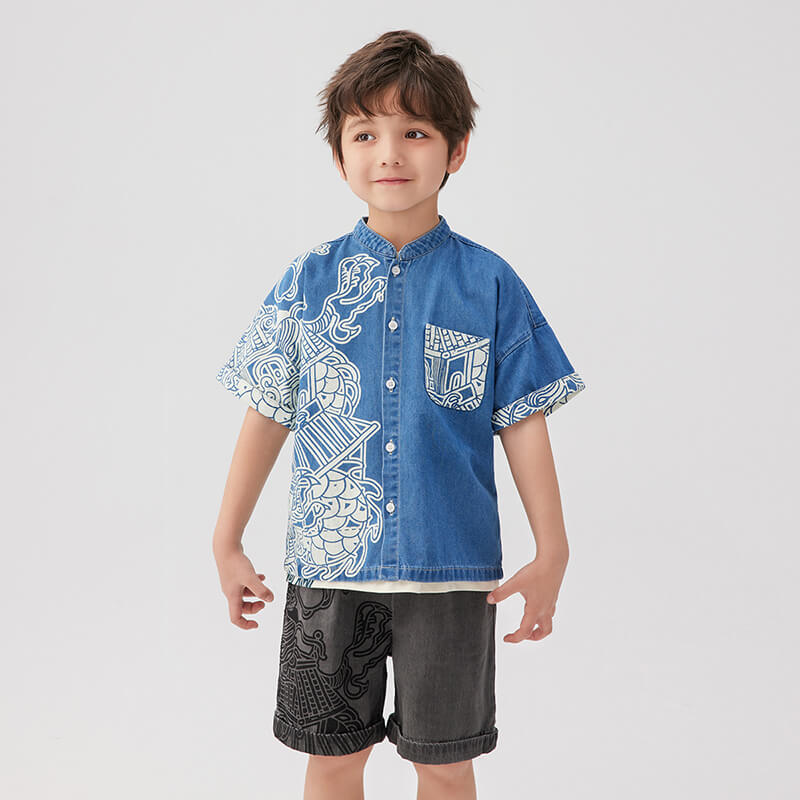 Dragon Loong Palace of Dragon King Graphic Shirt-8 -  NianYi, Chinese Traditional Clothing for Kids