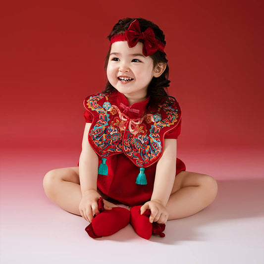 Dragon Loong Embroidery Cloud Collar Toddler Bodysuit-1 -  NianYi, Chinese Traditional Clothing for Kids