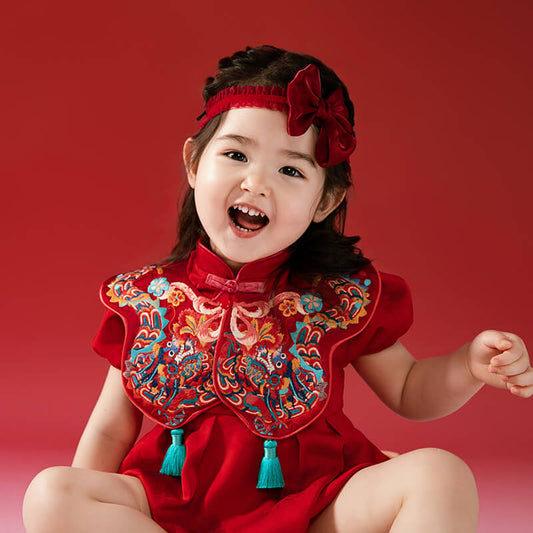 Dragon Loong Embroidery Cloud Collar Toddler Bodysuit-2-color-NianYi Red -  NianYi, Chinese Traditional Clothing for Kids