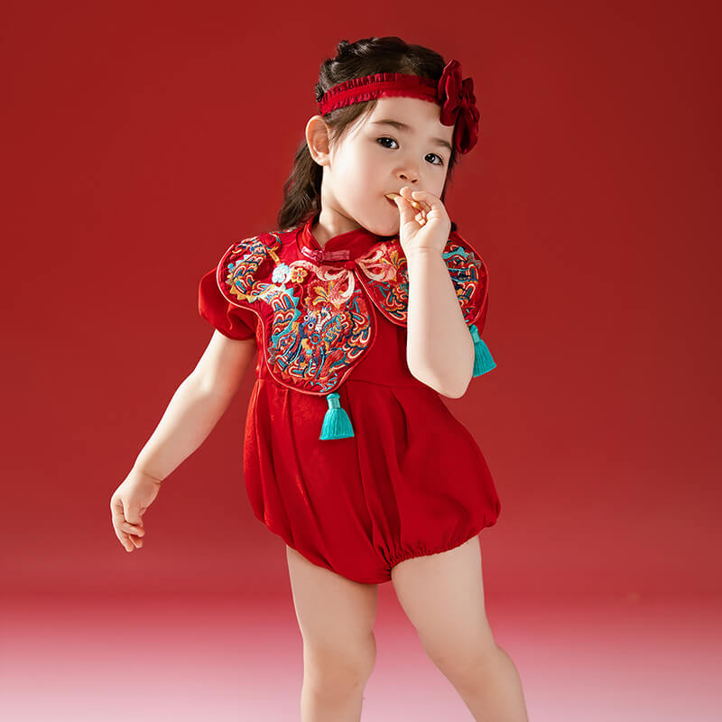 Dragon Loong Embroidery Cloud Collar Toddler Bodysuit-3 -  NianYi, Chinese Traditional Clothing for Kids