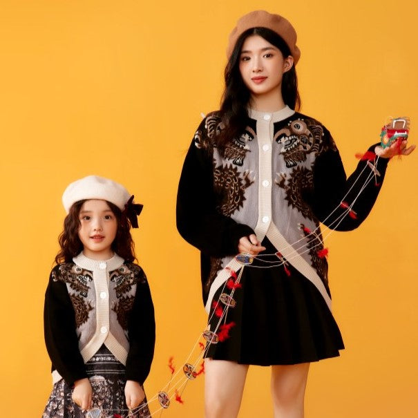 Dragon Long Symmetrical Dragon Crop Knit Cardigan for Kids