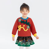 One Stroke Drawing Dragon Embroidery Color Contrast Sweatshirt for Kids