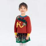 One Stroke Drawing Dragon Embroidery Color Contrast Sweatshirt for Kids