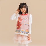 Dragon Long Chinese Clothing Happy Dragon and Fireworks Fluffy Button up Vest for Kids
