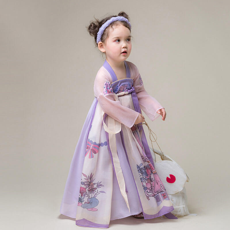 Joyful Garden Graphic Layered Hanfu Dress-4 -  NianYi, Chinese Traditional Clothing for Kids
