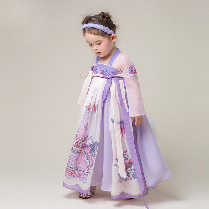 Joyful Garden Graphic Layered Hanfu Dress-5 -  NianYi, Chinese Traditional Clothing for Kids