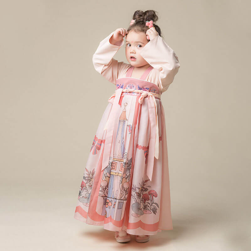 Joyful Garden Graphic Layered Hanfu Dress-7 -  NianYi, Chinese Traditional Clothing for Kids