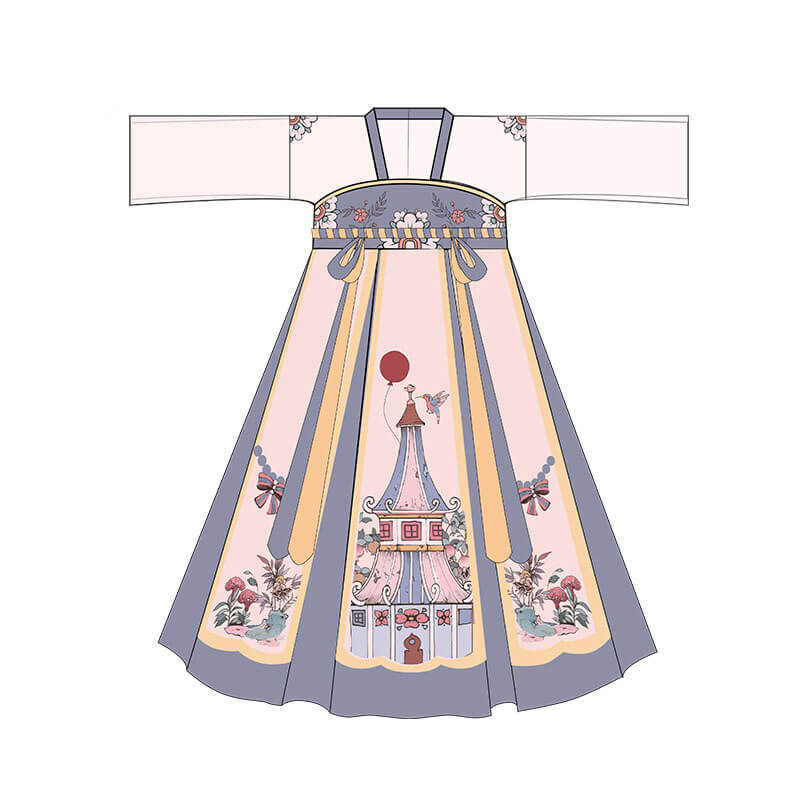 Joyful Garden Graphic Layered Hanfu Dress-8 -  NianYi, Chinese Traditional Clothing for Kids