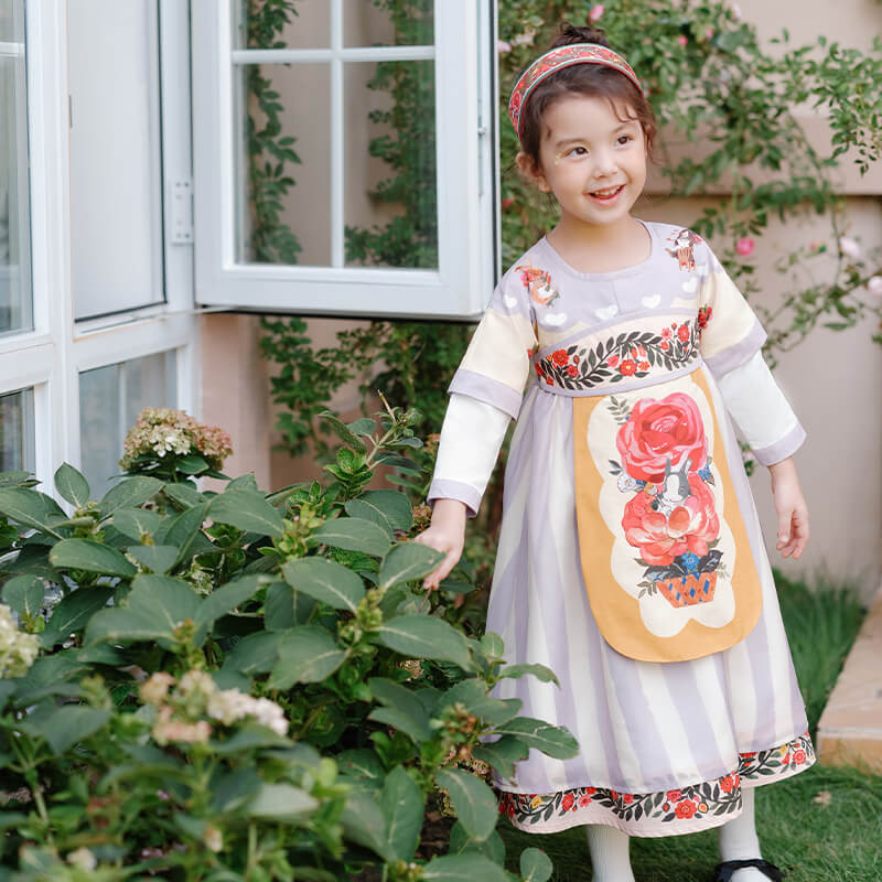 Flower and Rabbit Hanfu Dress-1 -  NianYi, Chinese Traditional Clothing for Kids