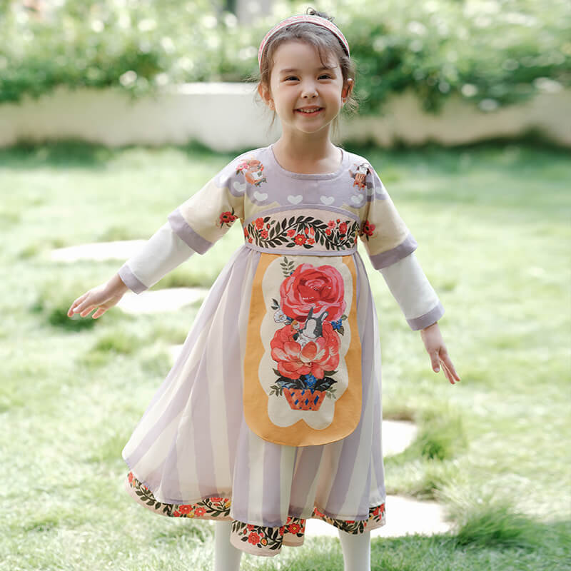 Flower and Rabbit Hanfu Dress-2-color-Light Petunia Purple -  NianYi, Chinese Traditional Clothing for Kids