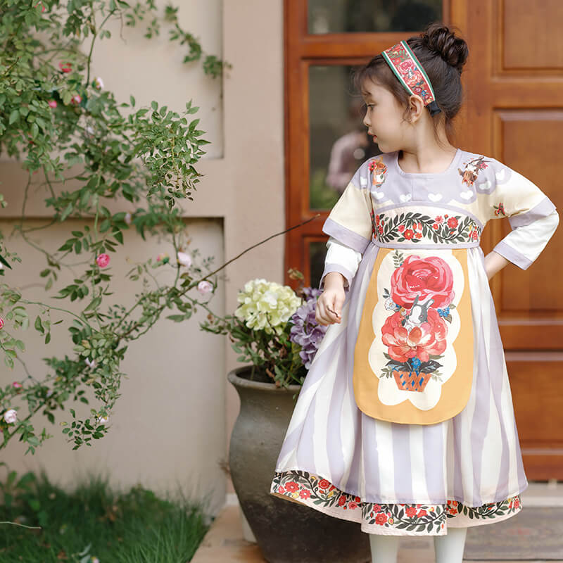 Flower and Rabbit Hanfu Dress-4 -  NianYi, Chinese Traditional Clothing for Kids