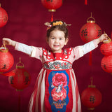 Flower and Rabbit Hanfu Dress-7-color-NianYi Red -  NianYi, Chinese Traditional Clothing for Kids