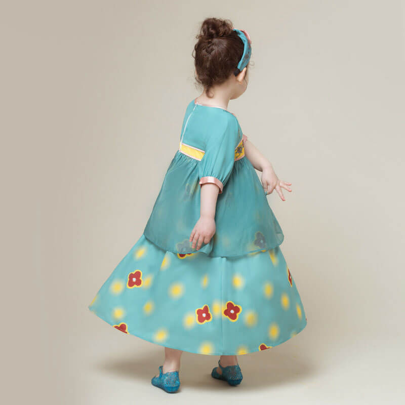 Flower Graphic Ruffle Mesh Dress-5 -  NianYi, Chinese Traditional Clothing for Kids