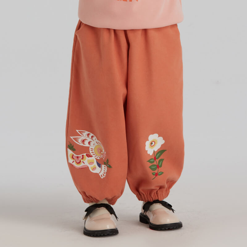 Happy Bunny Lantern Pant-7-color Pale Crimson -  NianYi, Chinese Traditional Clothing for Kids