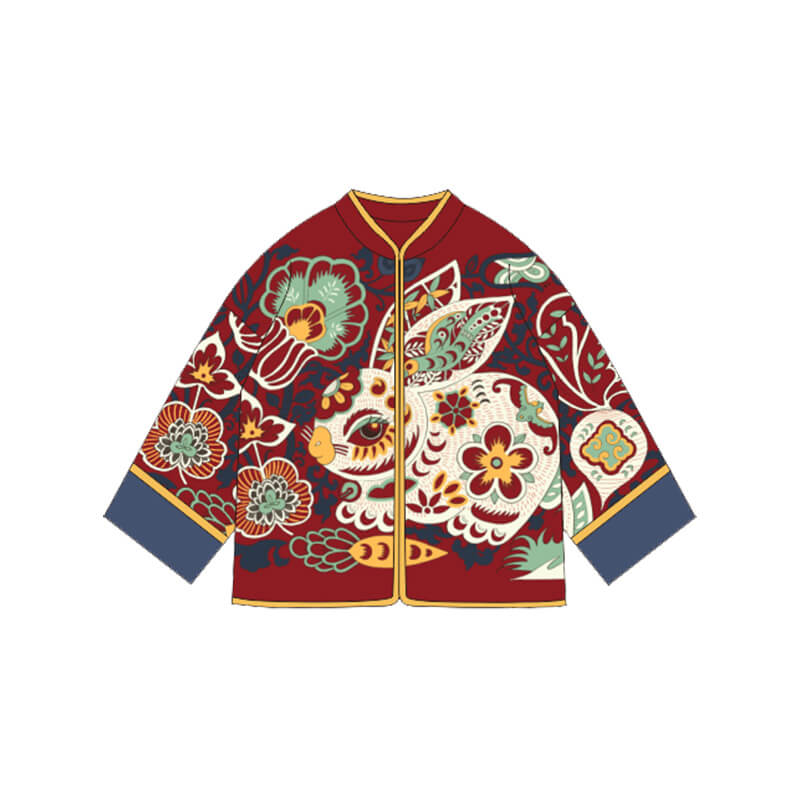 321 Bunny Printing Jacket-10-color WBG NianYi Red -  NianYi, Chinese Traditional Clothing for Kids