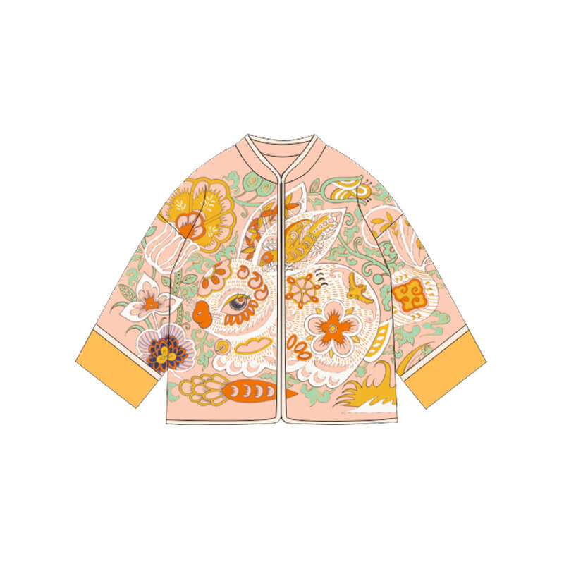 321 Bunny Printing Jacket-12-color WBG First Peach Pink -  NianYi, Chinese Traditional Clothing for Kids