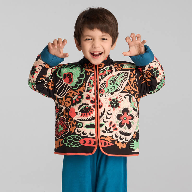 321 Bunny Printing Jacket-7-color Jet Black -  NianYi, Chinese Traditional Clothing for Kids