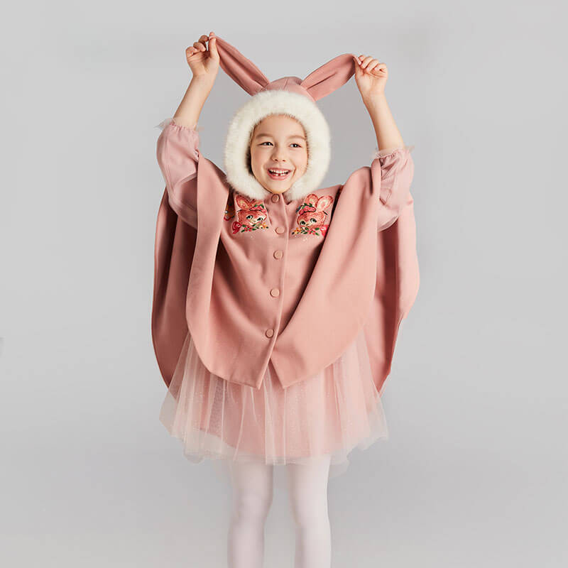 Bunny Ear Poncho-3 -  NianYi, Chinese Traditional Clothing for Kids