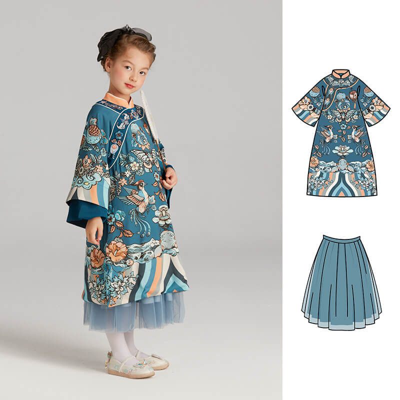 Oriental Princess Dress-5-color-Green Mountain Blue -  NianYi, Chinese Traditional Clothing for Kids