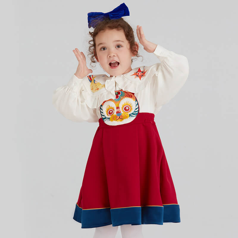 Lucky Bunny Strap Dress-9-color-NianYi Red -  NianYi, Chinese Traditional Clothing for Kids