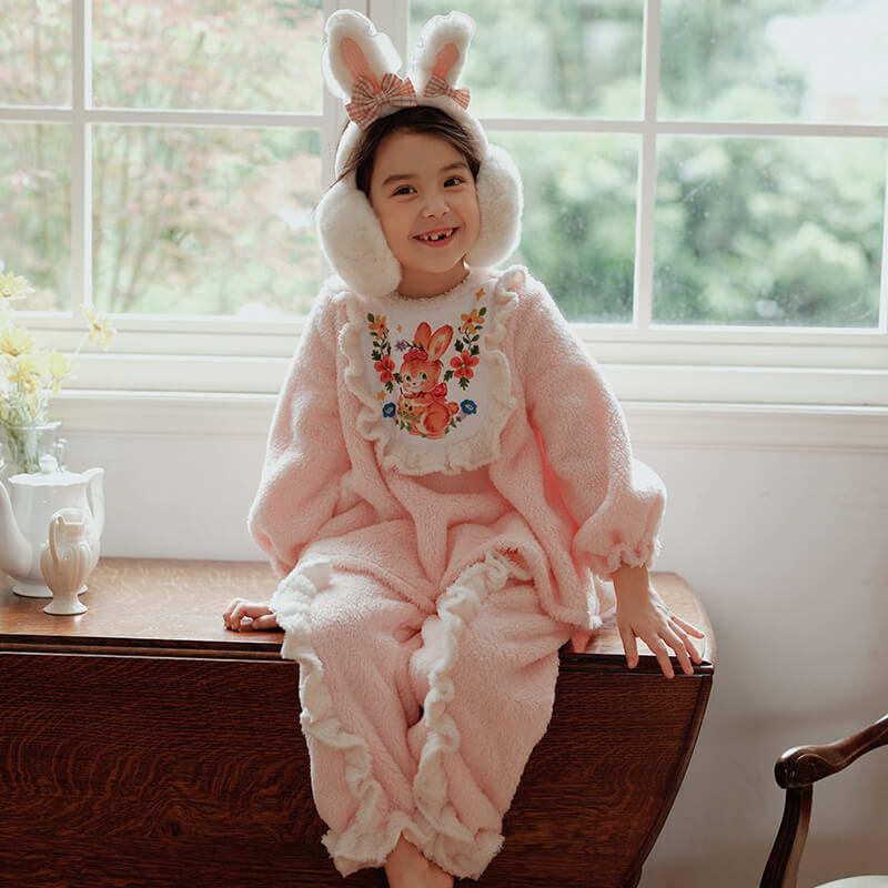 Cute Bunny Homewear-9-color Pale Crimson -  NianYi, Chinese Traditional Clothing for Kids