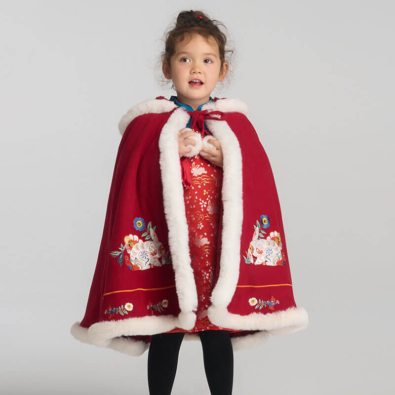 321 Bunny Hat Poncho-1 -  NianYi, Chinese Traditional Clothing for Kids