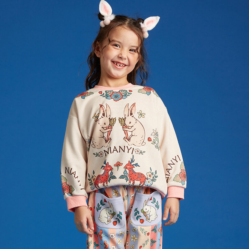 Cozy Bunny Sweatshirt-2 -  NianYi, Chinese Traditional Clothing for Kids