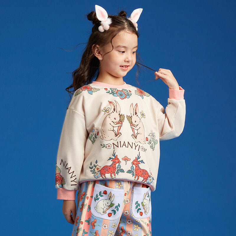 Cozy Bunny Sweatshirt-3 -  NianYi, Chinese Traditional Clothing for Kids