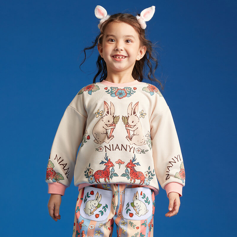 Cozy Bunny Sweatshirt-6-color-White Marble -  NianYi, Chinese Traditional Clothing for Kids