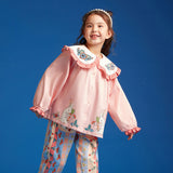 Ruffle Trim and Flounce Sleeve Blouse-1-color-Pale Crimson -  NianYi, Chinese Traditional Clothing for Kids