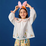 Ruffle Trim and Flounce Sleeve Blouse-10-color-Snow White -  NianYi, Chinese Traditional Clothing for Kids