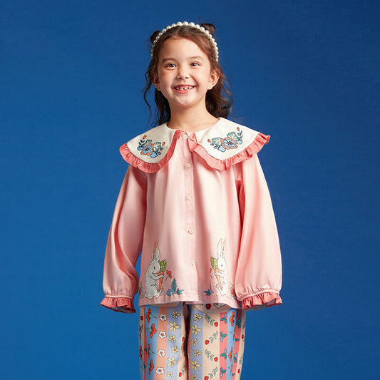 Ruffle Trim and Flounce Sleeve Blouse-2 -  NianYi, Chinese Traditional Clothing for Kids