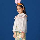 Ruffle Trim and Flounce Sleeve Blouse-5 -  NianYi, Chinese Traditional Clothing for Kids