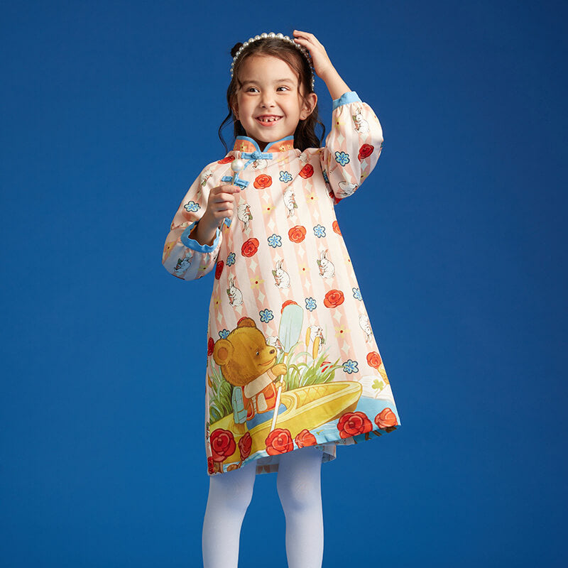 Bear Explorer Modern Qipao Dress-3 -  NianYi, Chinese Traditional Clothing for Kids