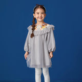 Embroidered Collar Mesh Dress-5-color-Pearl Grey -  NianYi, Chinese Traditional Clothing for Kids