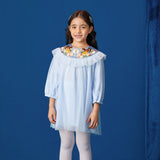 Embroidered Collar Mesh Dress-6-color-Cloud Water Blue -  NianYi, Chinese Traditional Clothing for Kids