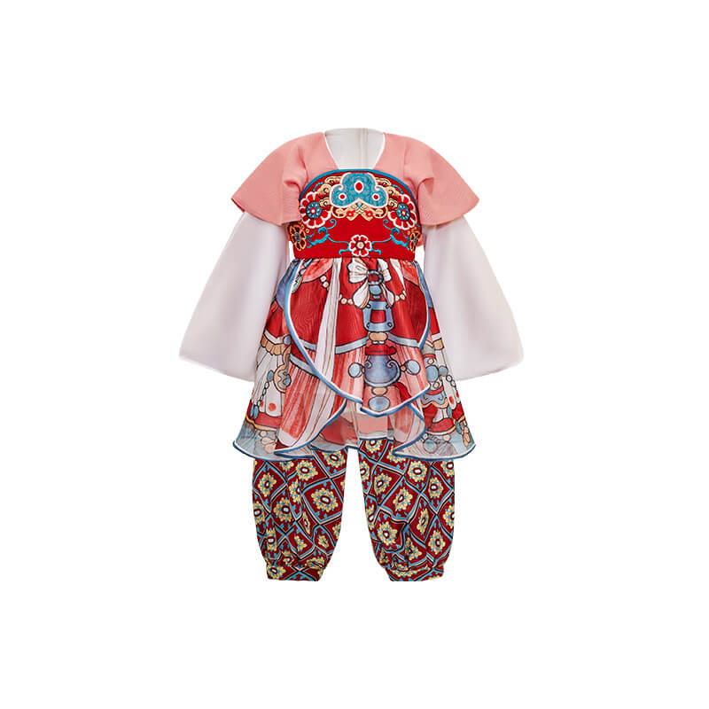 Flying Apsara Hanfu Pants Set-17-color-Autumn Begonia Red -  NianYi, Chinese Traditional Clothing for Kids