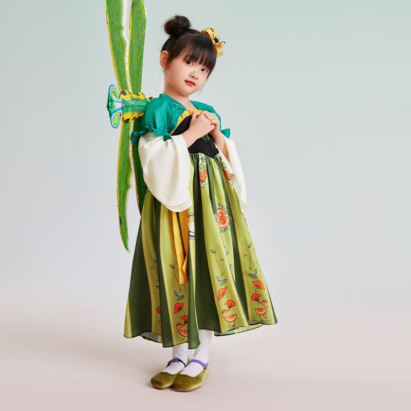 Fairy Puff Sleeve Ruffle Trim Hanfu Dress-1 -  NianYi, Chinese Traditional Clothing for Kids