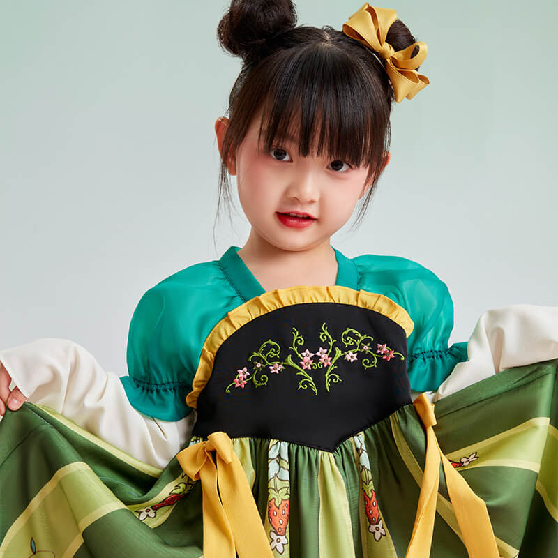 Fairy Puff Sleeve Ruffle Trim Hanfu Dress-2 -  NianYi, Chinese Traditional Clothing for Kids