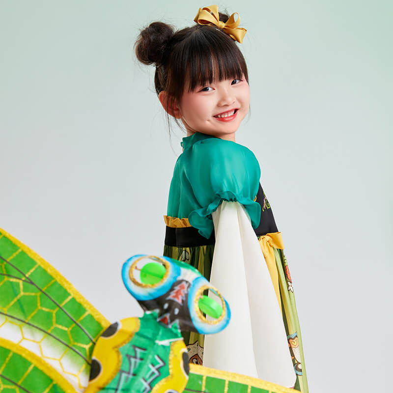 Fairy Puff Sleeve Ruffle Trim Hanfu Dress-5 -  NianYi, Chinese Traditional Clothing for Kids
