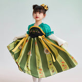 Fairy Puff Sleeve Ruffle Trim Hanfu Dress-6 -  NianYi, Chinese Traditional Clothing for Kids