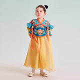 2 in 1 Puff Sleeve Layered Hem Hanfu Dress-2 -  NianYi, Chinese Traditional Clothing for Kids