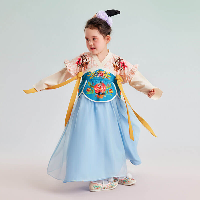 2 in 1 Puff Sleeve Layered Hem Hanfu Dress-8 -  NianYi, Chinese Traditional Clothing for Kids