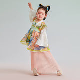 Bird and Flower Painting Layered Pleated Hanfu Dress-3 -  NianYi, Chinese Traditional Clothing for Kids