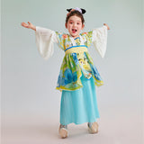 Bird and Flower Painting Layered Pleated Hanfu Dress-7 -  NianYi, Chinese Traditional Clothing for Kids